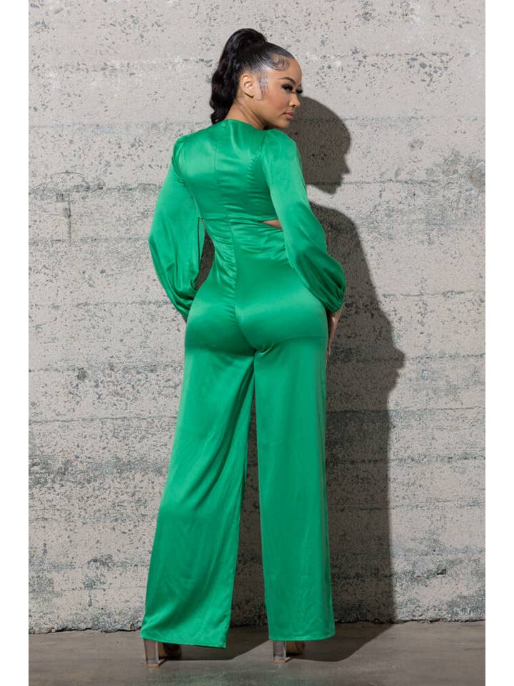 Melrose with Love - Wholesale Jumpsuit - Women's - STRETCHY SATIN JUMPSUIT WITH LONG PUFFY SLEEVES6