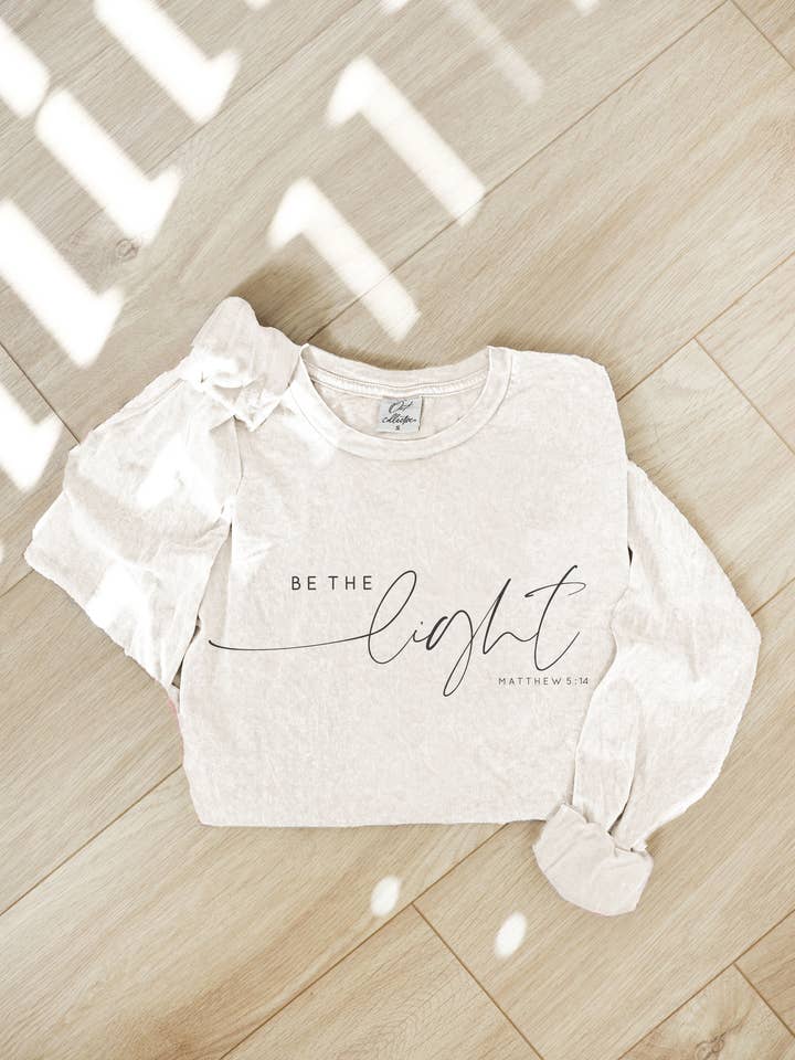 OAT COLLECTIVE - Wholesale Screen Printed T-Shirt - Women's - BE THE LIGHT Mineral Washed Long Sleeve Graphic 8