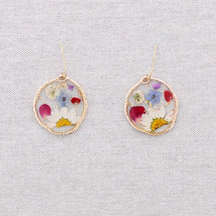 Sonata - Wholesale Snap Jewelry - Hanging Steel Earrings with Dried Flowers2