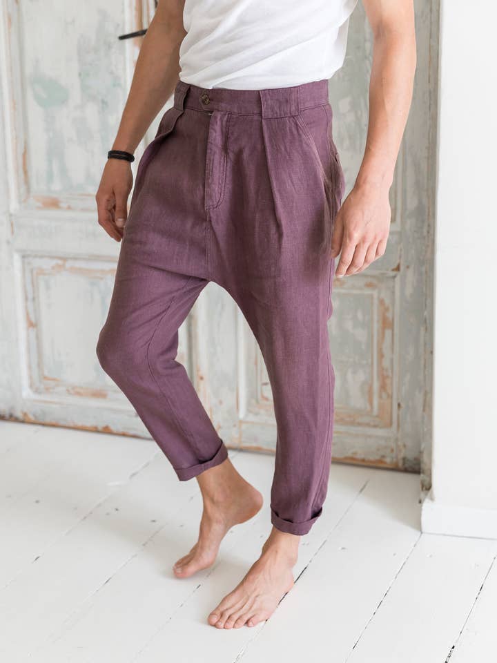 Pantaloni in Lino a Cavallo Basso per la vendita all'ingrosso da parte di VADU Linen
