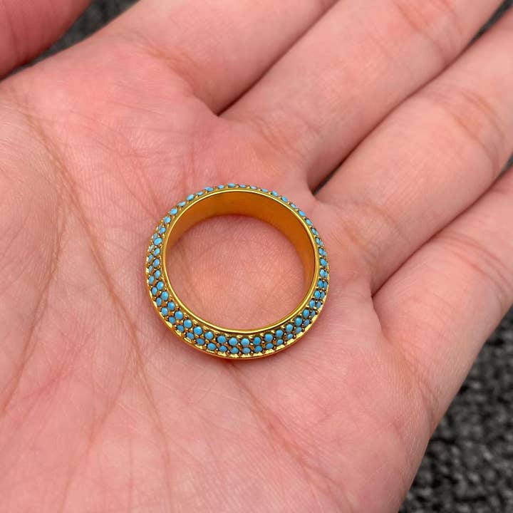 Mio Queena – wholesale Ring med flera stenar – Full Blue Zircon 18K Guldpläterad S.Stål Ring - FGS2