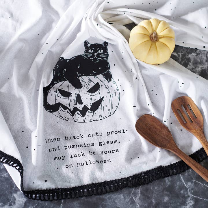 Primitives by Kathy - Wholesale Tea Towel - When Black Cats Prowl Kitchen Towel