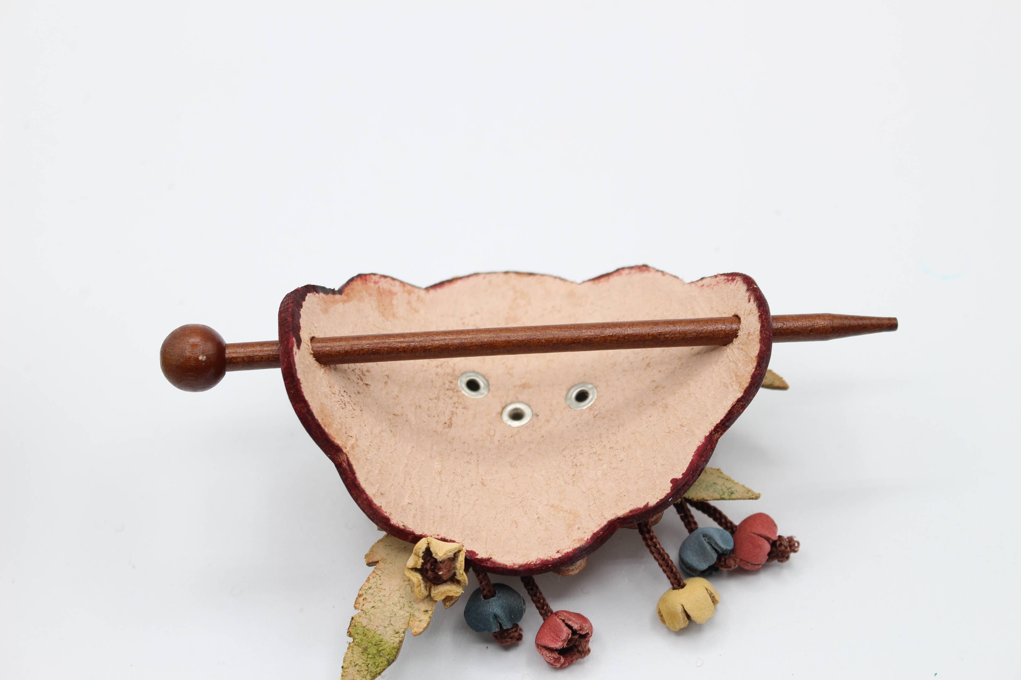 Sunflower Handmade leather inc - Wholesale Barrette - Women's - as0003-2 6 pcs woodstick and 6 pcs metal leather barrettes15