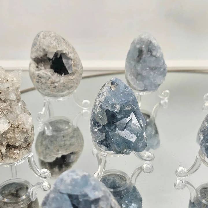 Mini Celestite Crystal Eggs 150-200g for wholesale by Distinction Crystals