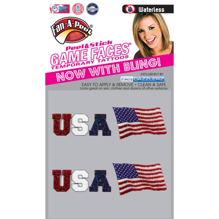 Tatuajes Temporales de Caras de Juego con Purpurina de la Bandera de EE. UU. para venta al por mayor de Fanapeel / Gamefaces