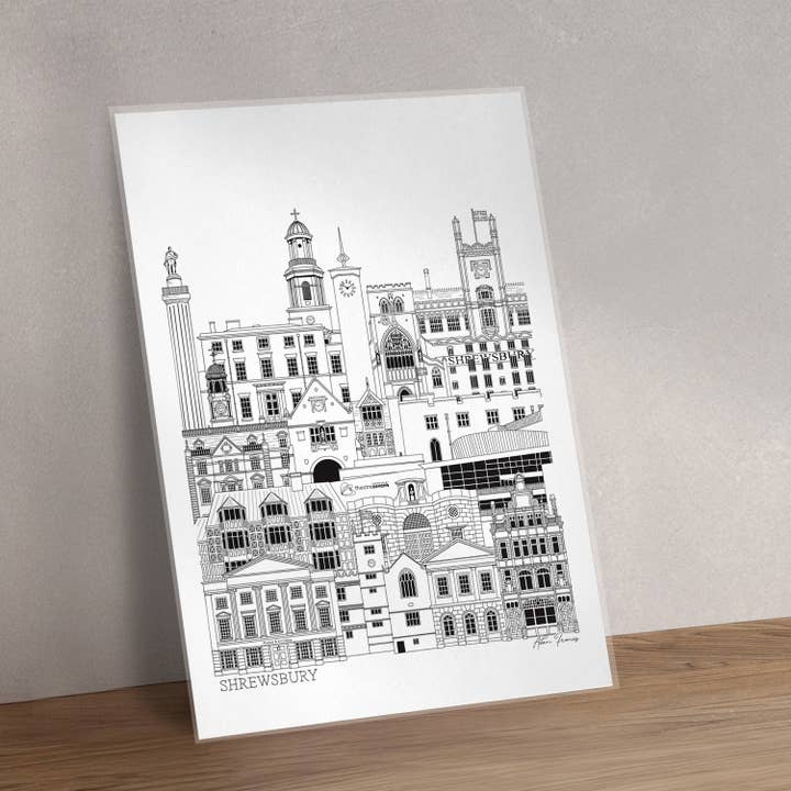 Shrewsbury Art Prints for wholesale by Adam Francis Illustrator