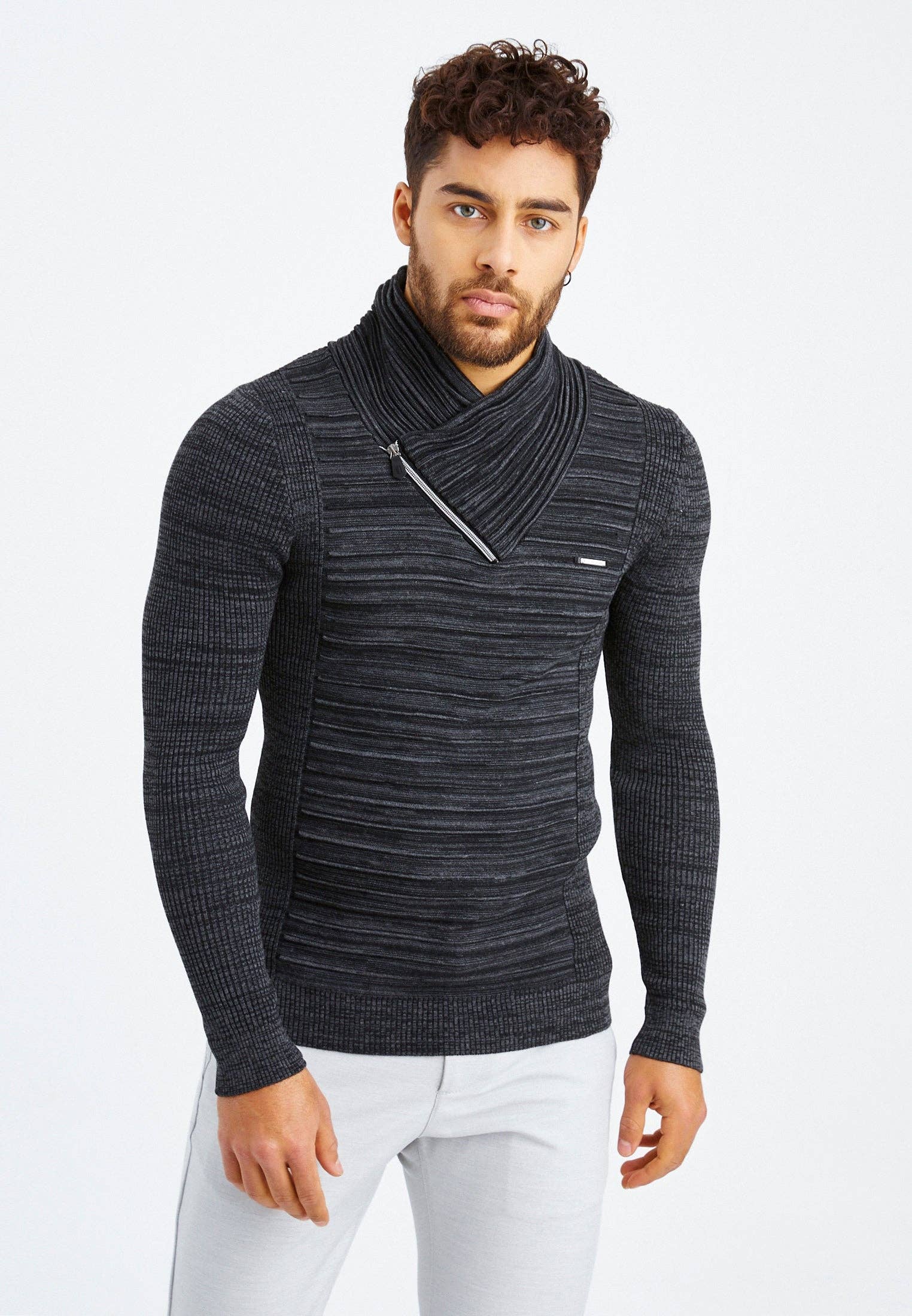 Leif Nelson GmbH - Wholesale Knit Sweater - Men's - Men's Knit Sweater Fine Knit Shawl Collar LN-153519