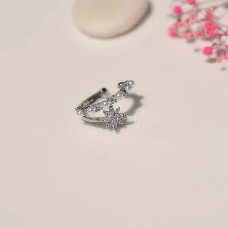 StockJWL – wholesale Cuff/wrap earrings – Mini Pearl Ear Cuff Compression Cartilage Earrings with Polar Star Detail8