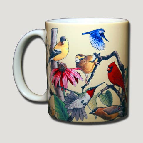 Tazza in ceramica Garden Birds 11 oz per la vendita all'ingrosso da parte di Atlas Screen Printing
