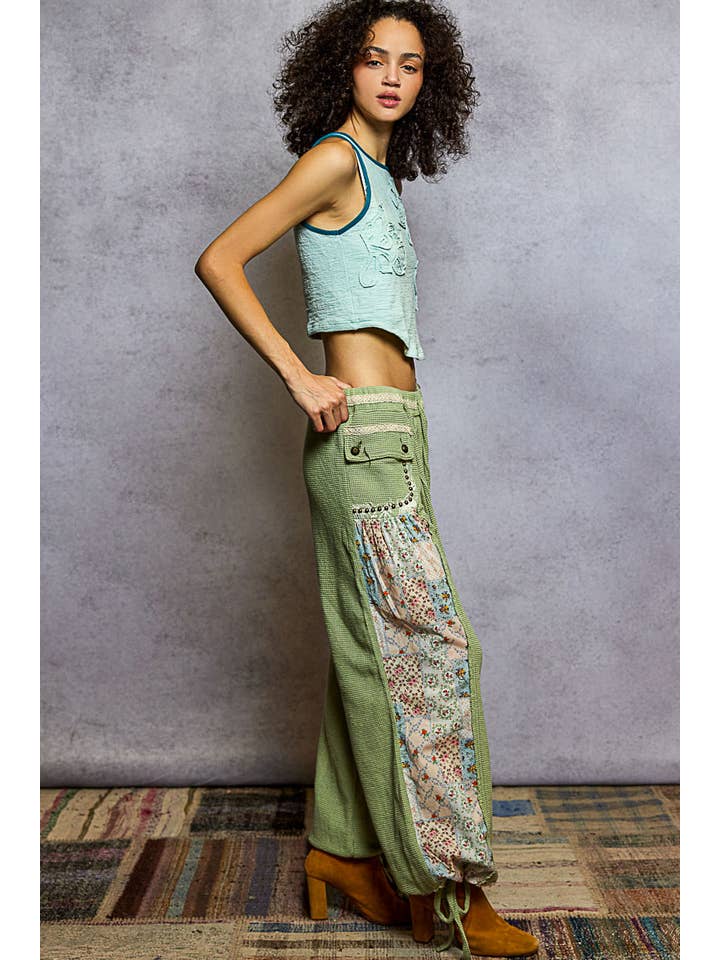 Pol Clothing - Wholesale Pants - Women's - Elastic band floral print patch stud detail jogger pants17