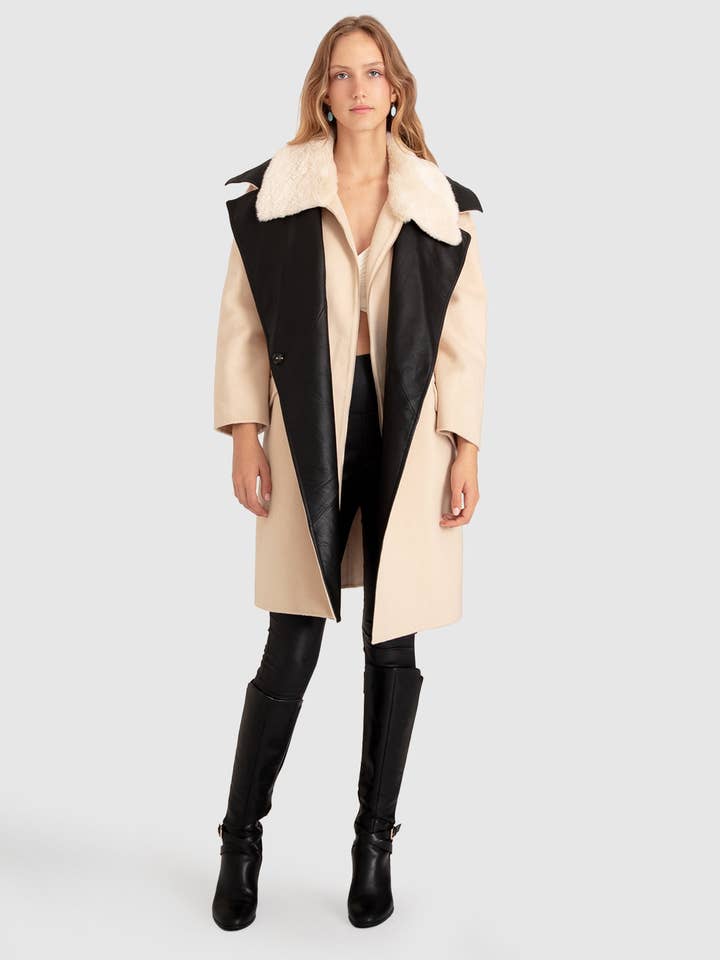 Watch Me Go Oversized Leather Trimmed Coat for wholesale by belle & bloom