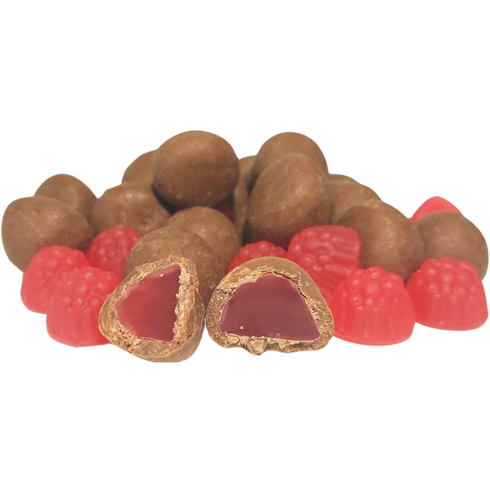 Poppy's Chocolate - Wholesale Chocolate-covered sweets - Milk Chocolate coated Raspberry lollies 200g2