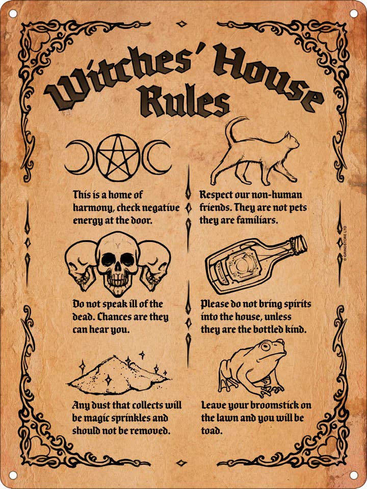 Witches' House Rules Mini Tin Sign for wholesale by Grindstore