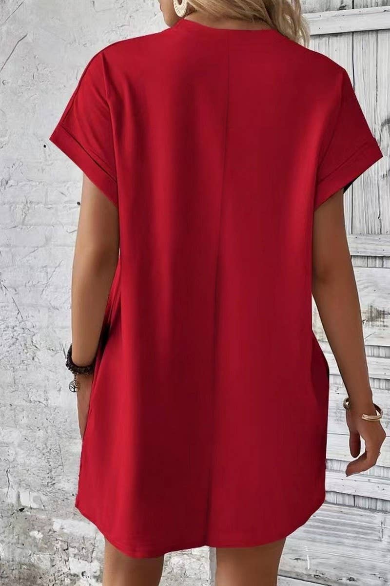 NINEXIS - Vente Robe – femme - CWDSD3628_ROBE COURTE À COL ROND ET POCHES AMPLES DE COULEUR UNIE14