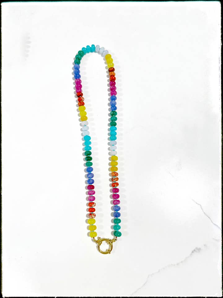 Short Jade & Jasper Rondelle Bead Necklace Rainbow Glass for wholesale by GentrybyJenna