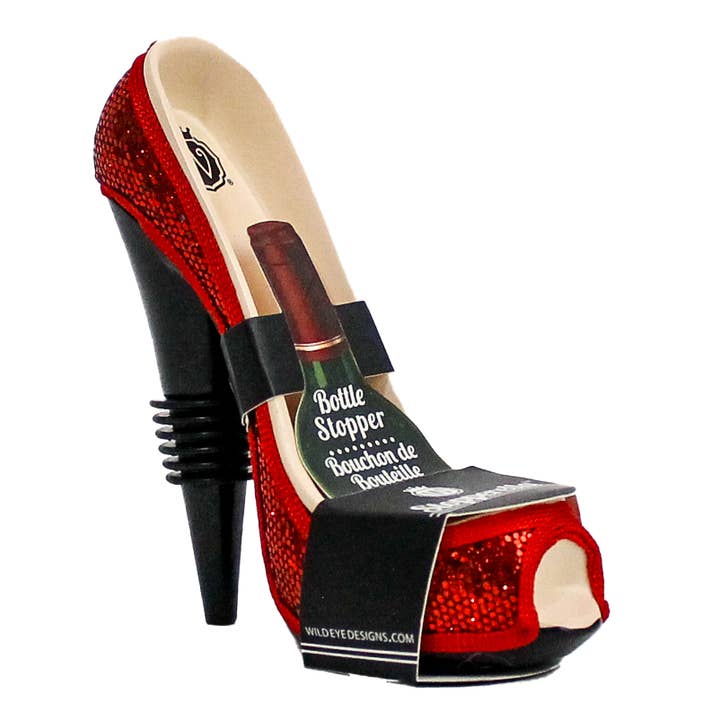 Bouchon de vin à talon haut Stopperella rouge pailleté pour la vente par Wild Eye Designs