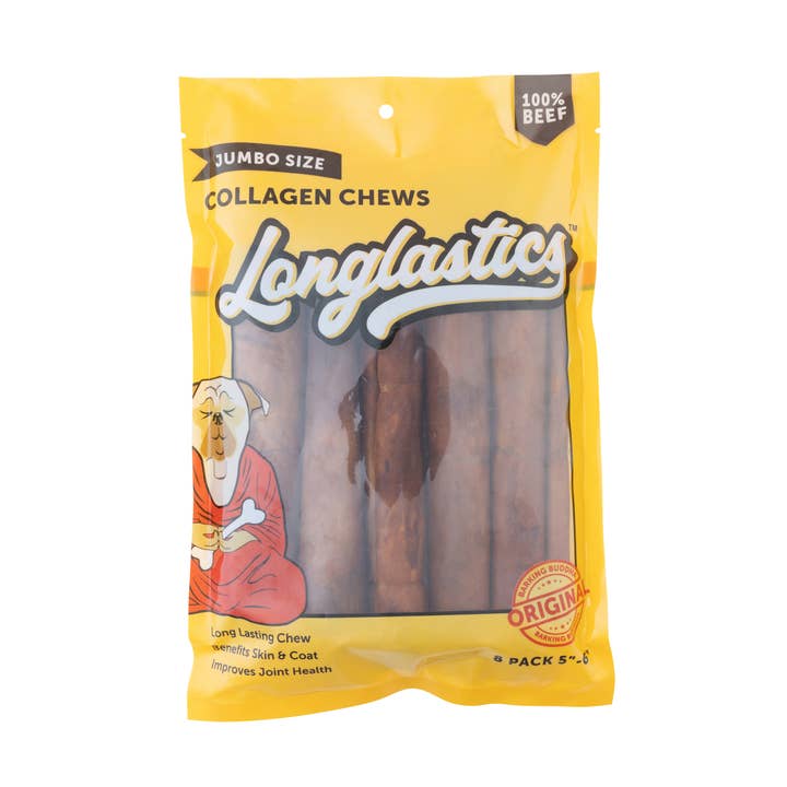 Barking Buddha Longlastics 8 Pack Collagen Chew Jumbo 5"-6" for wholesale by Natural Cravings Pet Treats LLC