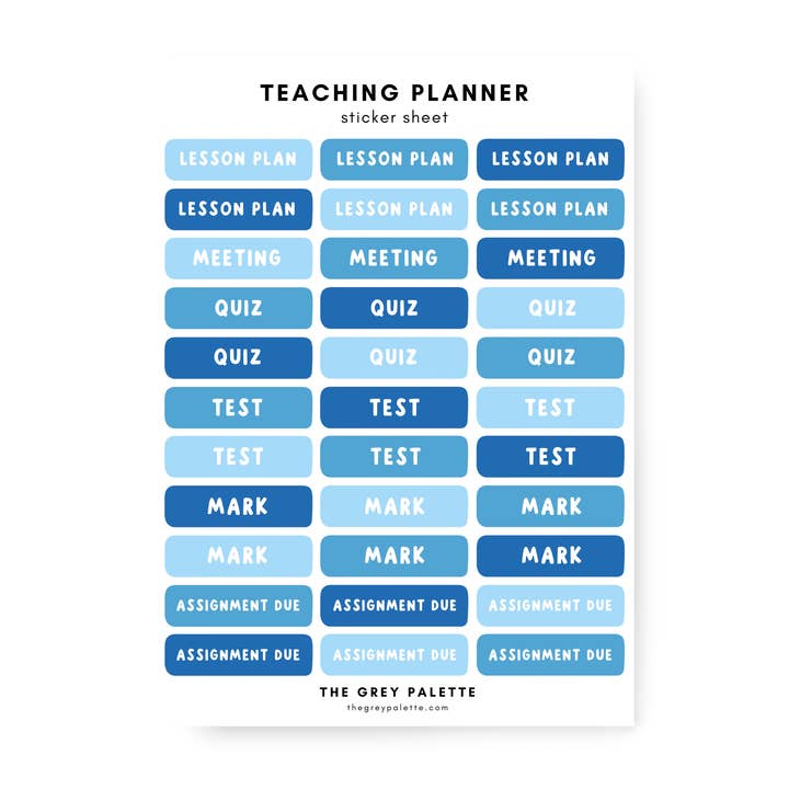 Hoja de pegatinas azules Teaching Planner para venta al por mayor de The Grey Palette