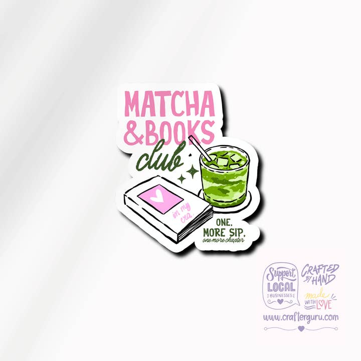 Matcha & Books Club Sticker - Cozy Reader Gift - Waterproof Laptop & Kindle Decal - Bookish Aesthetic - STK-006 for wholesale by Crafter Guru Shop
