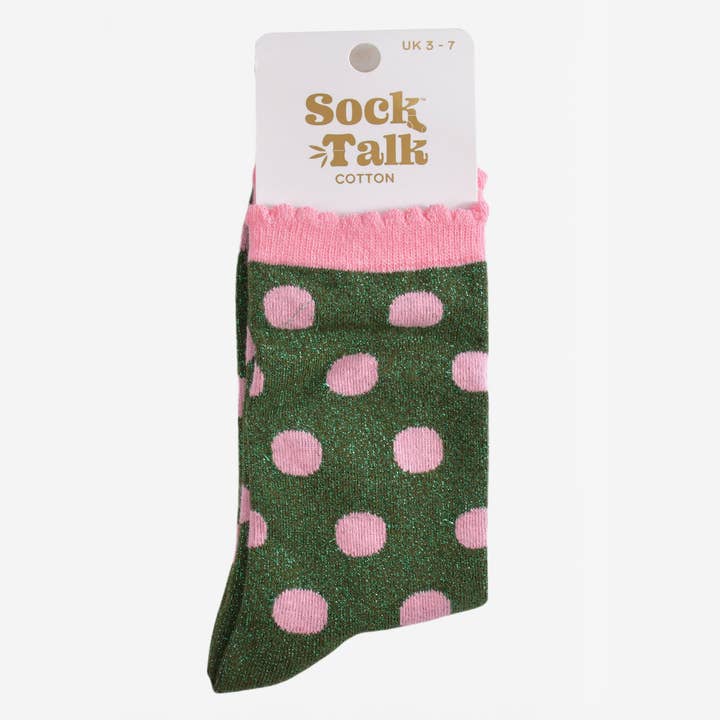 Sock Talk – wholesale Strumpor - Dam – Glitterstrumpor för kvinnor - khaki/ljusrosa, medelstora prickar