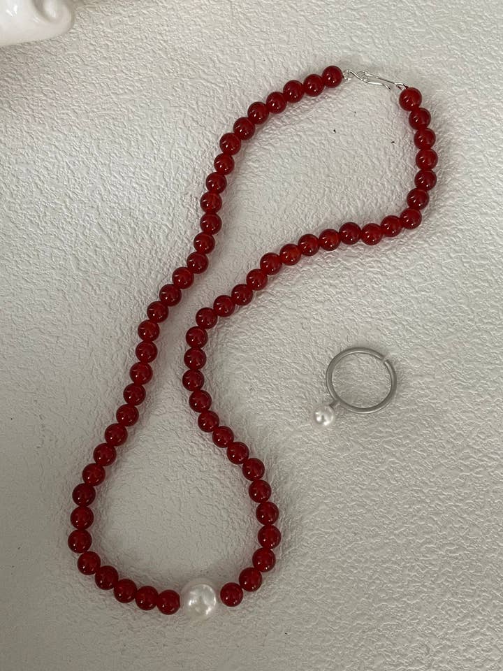 AMAYA Carnelian halskæde med perle, Sterling sølv, 18K forgyldt, ferskvandsperle, natursten for engroshandel hos ZEN&CO Studio