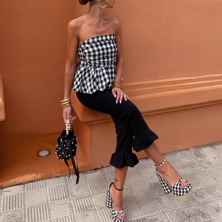 Rosa Clothing - Wholesale Blouse - Women's - Gingham Bubble tube top