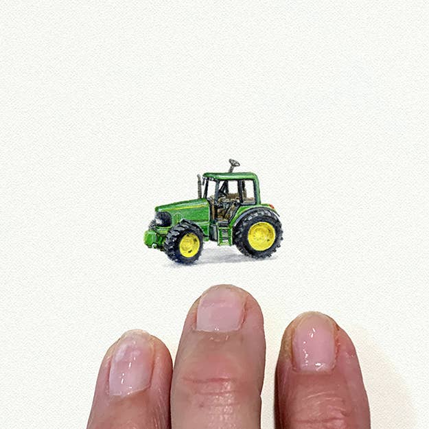 Karen Libecap Tiny Paintings - Venta al por mayor Ilustración - Pintura de acuarela en miniatura con tractor John Deere, impresión artística