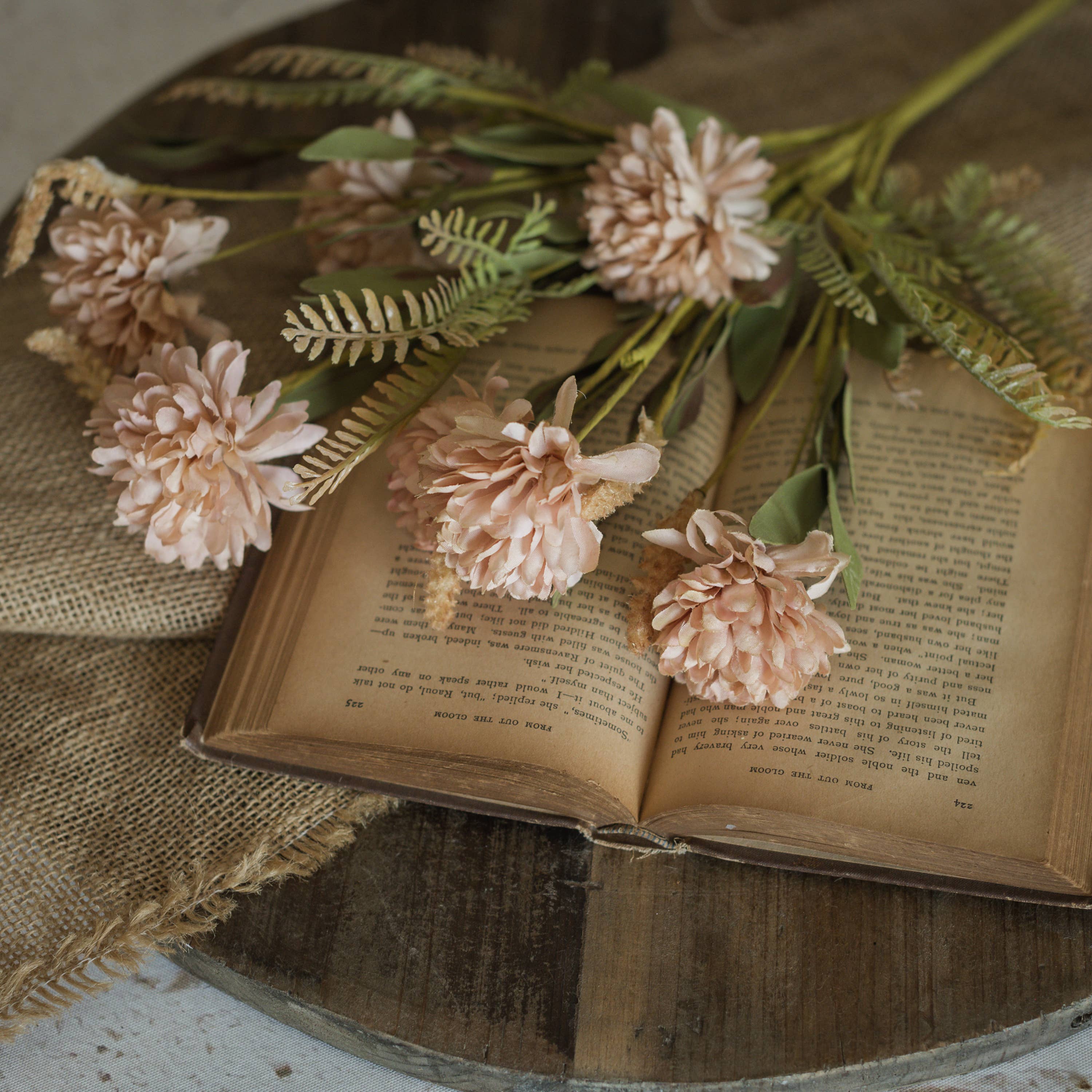 Ragon House - Wholesale Artificial flowers - 21" TAN DAHLIA & HEATHER BUSH0