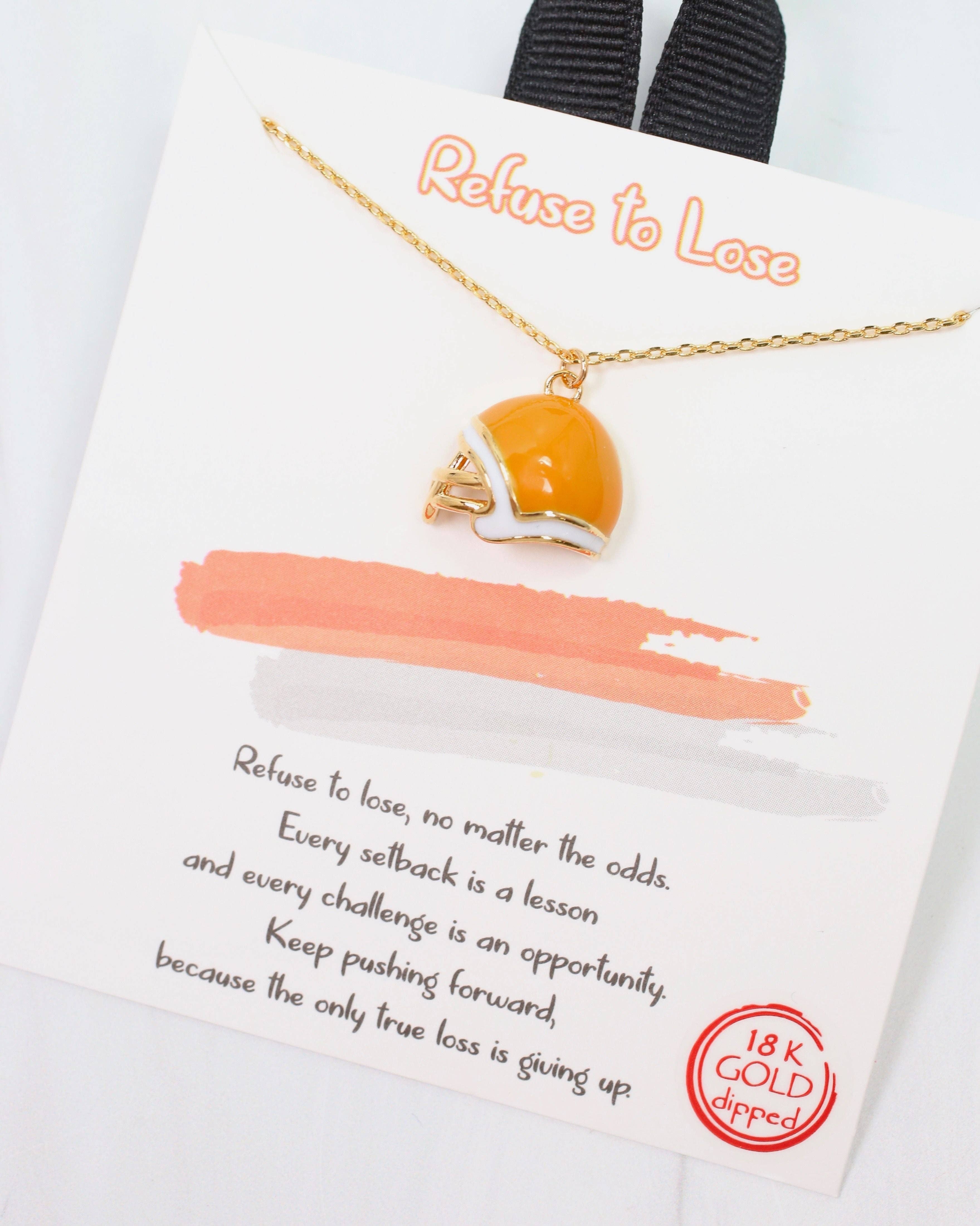 Caroline Hill - Vente Colliers à pendentif - Collier Casque Émail Orange Blanc1