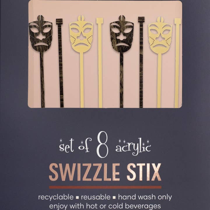 Mod Lounge Paper Company - Wholesale Drink Stirrer - Tiki Mask Vintage Hawaii Two Tone Drink Stirrer Swizzle Stix1