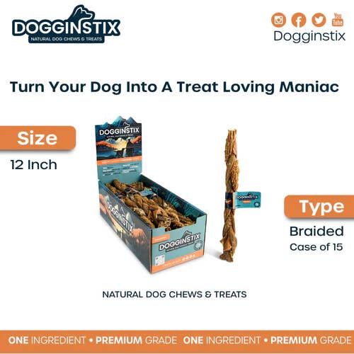 Dogginstix - Wholesale Pet Treats - Dog - 12" Braided Beef Tripe Sticks