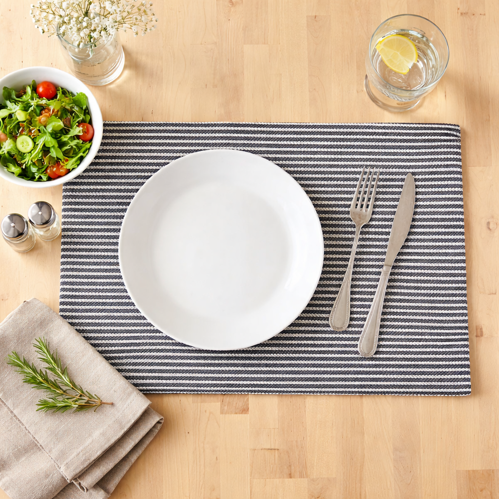 Fennco Styles - Wholesale Placemat - Grijs Gevlochten Gestreept Geweven Placemat 33x48 cm0