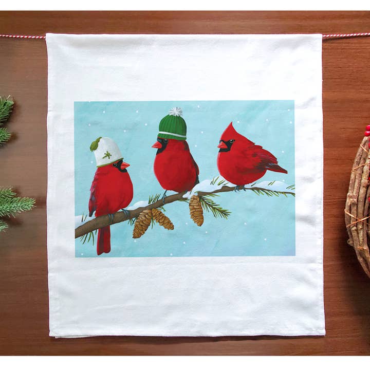 Three Cardinals Holiday Kitchen Towel for wholesale by Allport Editions