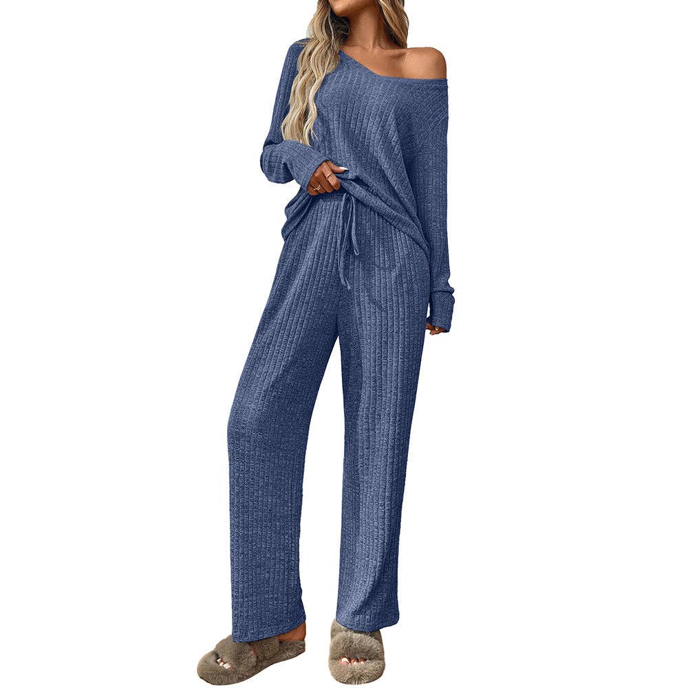 Lovesoft - Wholesale Lounge Set - Women's - Ribbed Knit Lounge Set with V Neck and Wide Pants7