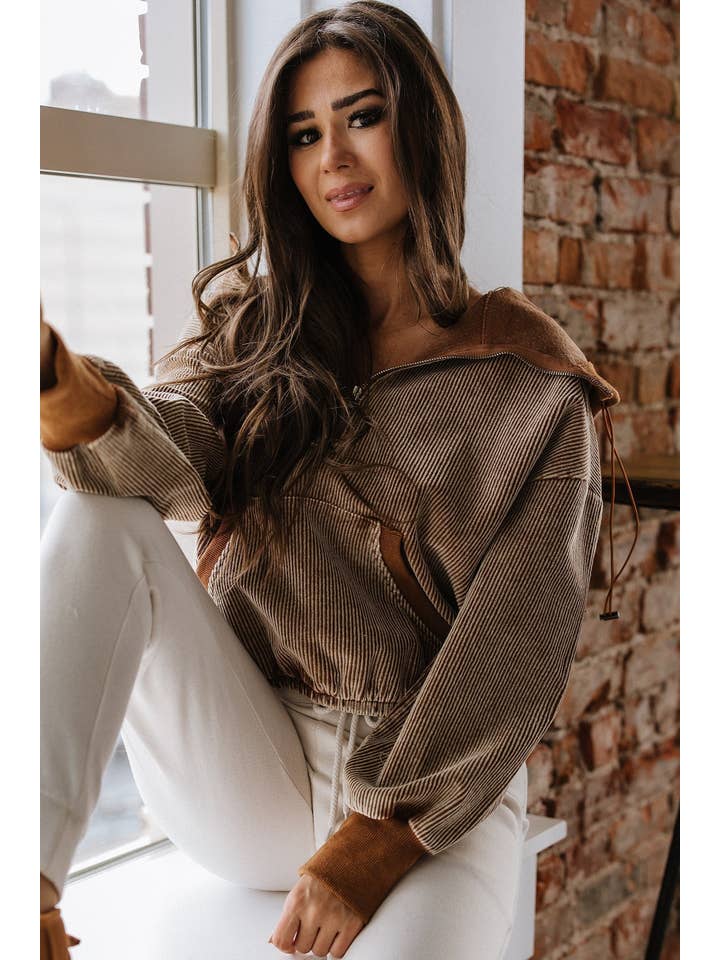 Chestnut Matty Corduroy Hoodie | S-XL for wholesale on Faire