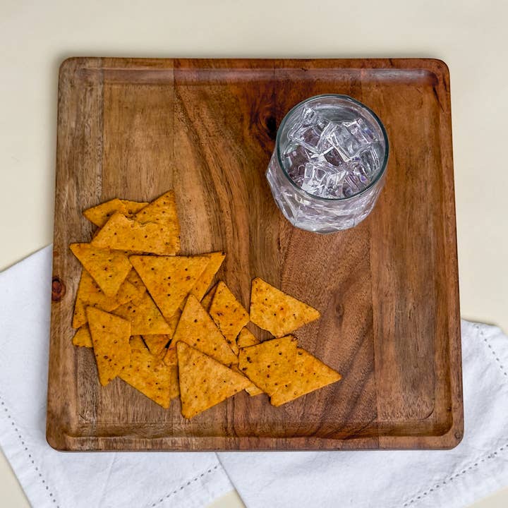 India Handicrafts Inc – wholesale Serving tray – Rustic Wood Square Serving Tray - LG0