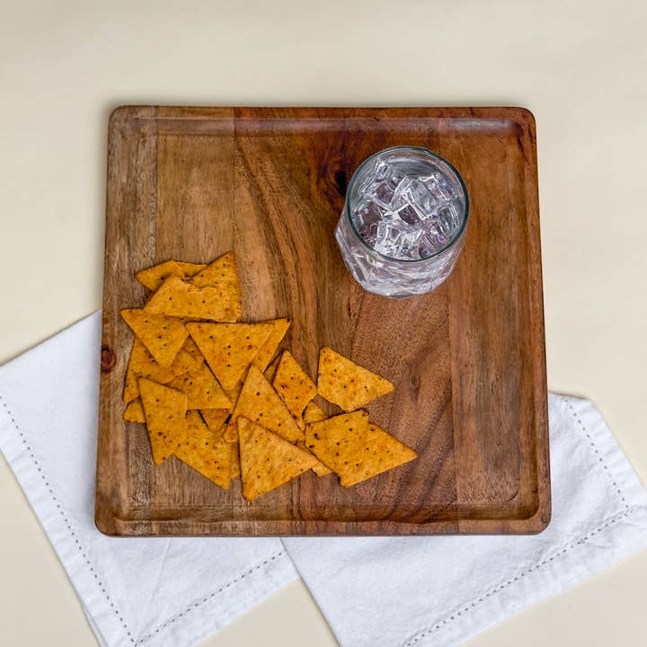 India Handicrafts Inc - Wholesale Serving Tray - Rustic Wood Square Serving Tray - LG