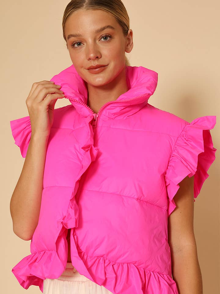 Cropped ruffle puffer vest and other Purchase Wholesale pink puffer vest. Free Returns & Net 60 Terms on Faire trending on Faire.
