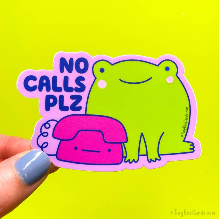 No Calls Please Frog Vinyl Sticker for wholesale by Tiny Bee Cards
