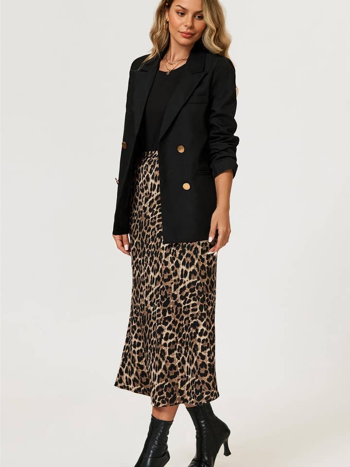 Castanho Saia Midi de Cetim com Estampa de Leopardo em Castanho para venda a revendedores na Faire2