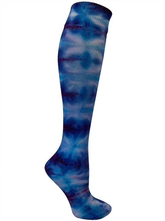 Calcetines hasta la rodilla Stella Blues Dots de algodón orgánico con efecto tie dye para venta al por mayor de RocknSocks