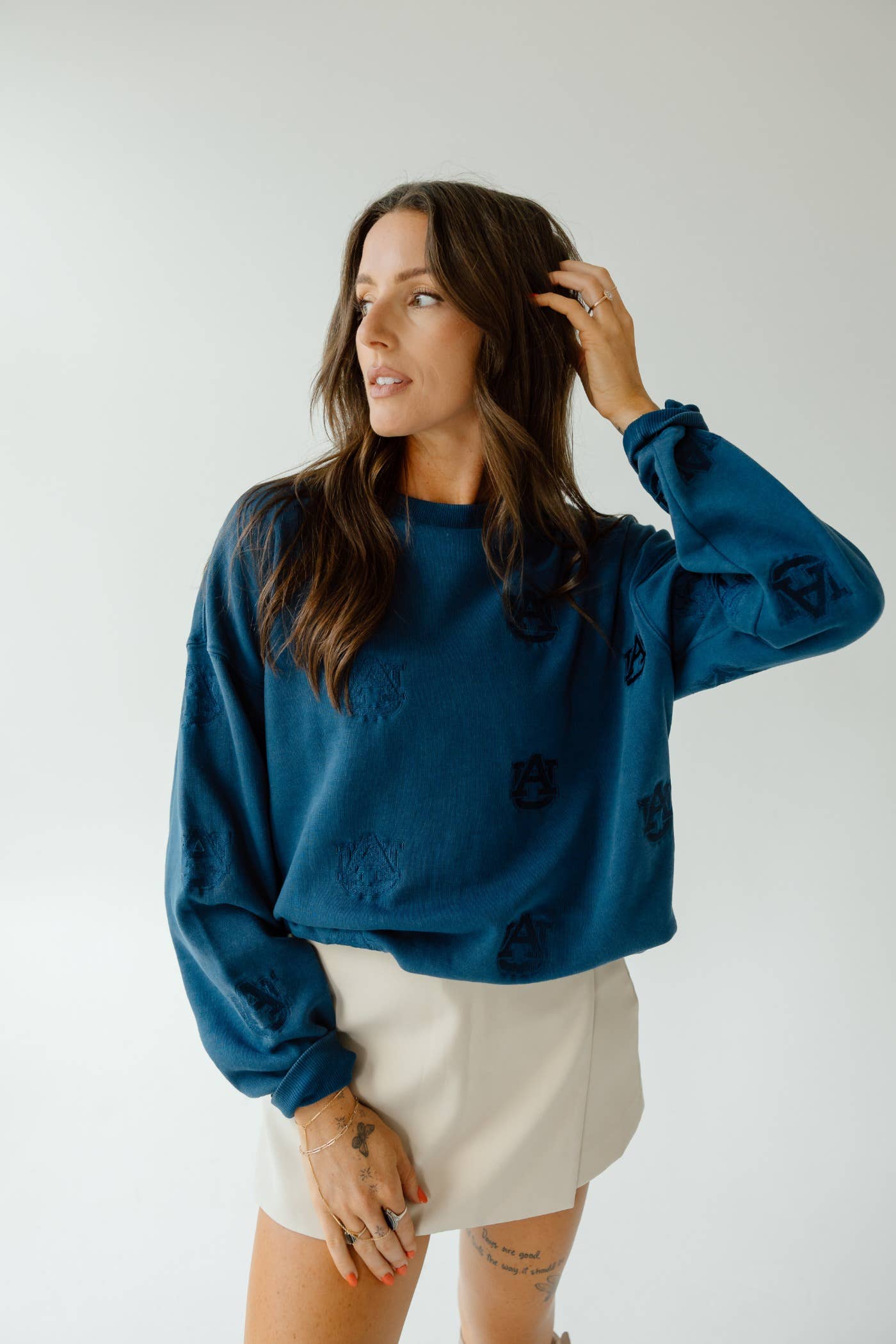 Gameday Social Apparel Co.® - Wholesale Sweatshirt - Women's - Auburn Ritter Repeat Lantern Sleeve Crew1