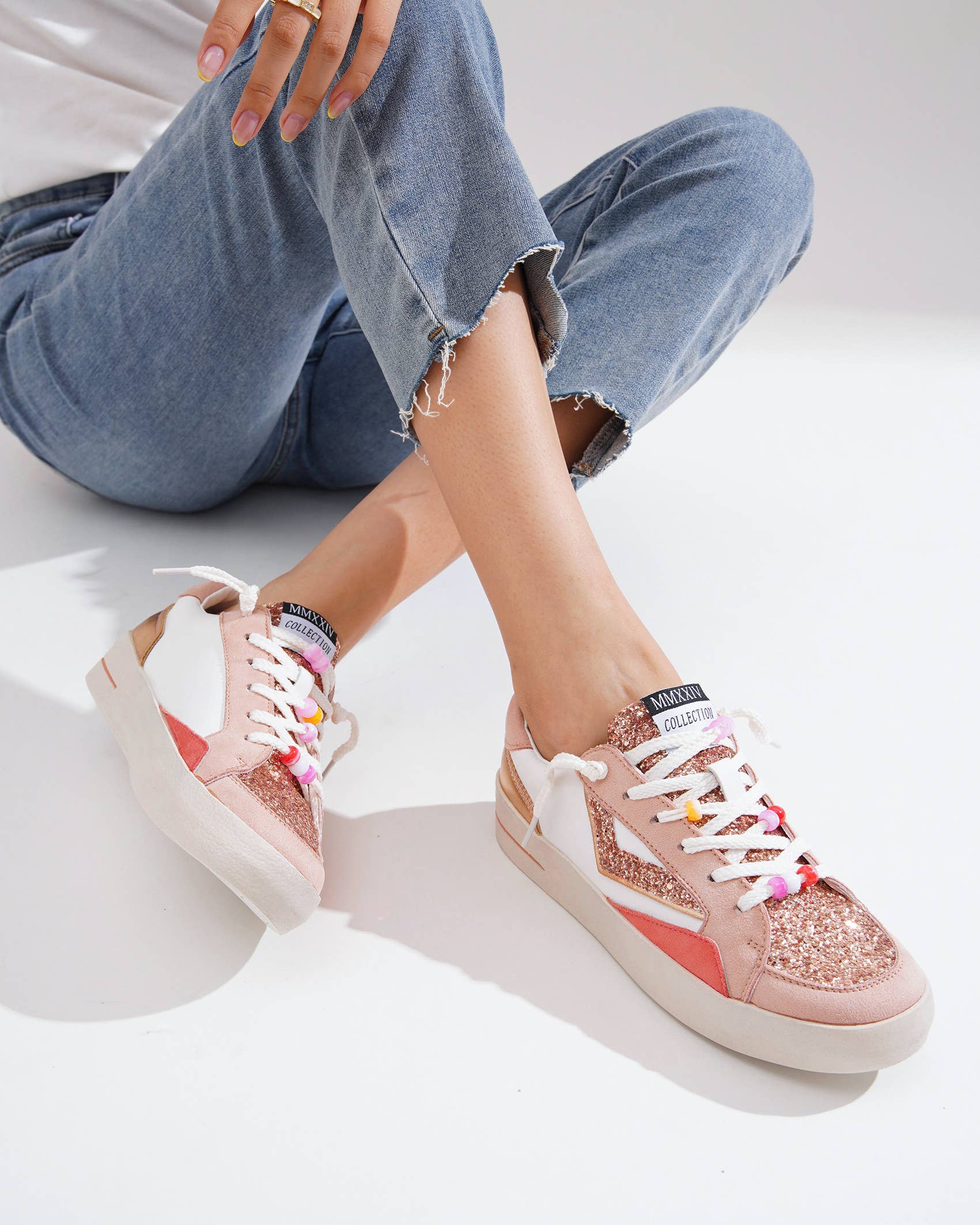 CEREZA - Vente Baskets tendance – femme - Baskets à semelle plateforme pour femmes avec détail pailleté14