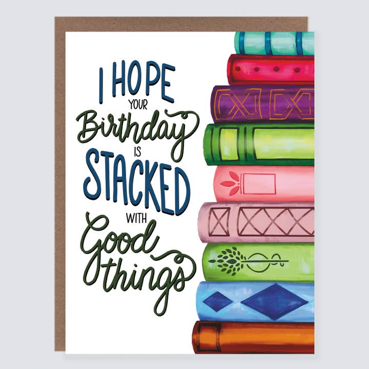 Morgan Swank Studio - Wholesale Birthday Card - Stacked with Good Things Book Birthday Card