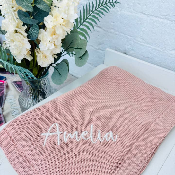 Soft Dusky Pink Knitted Baby blanket-Personalised and other Purchase wholesale custom printed fleece blankets. Free returns & net 60 terms on Faire trending on Faire.