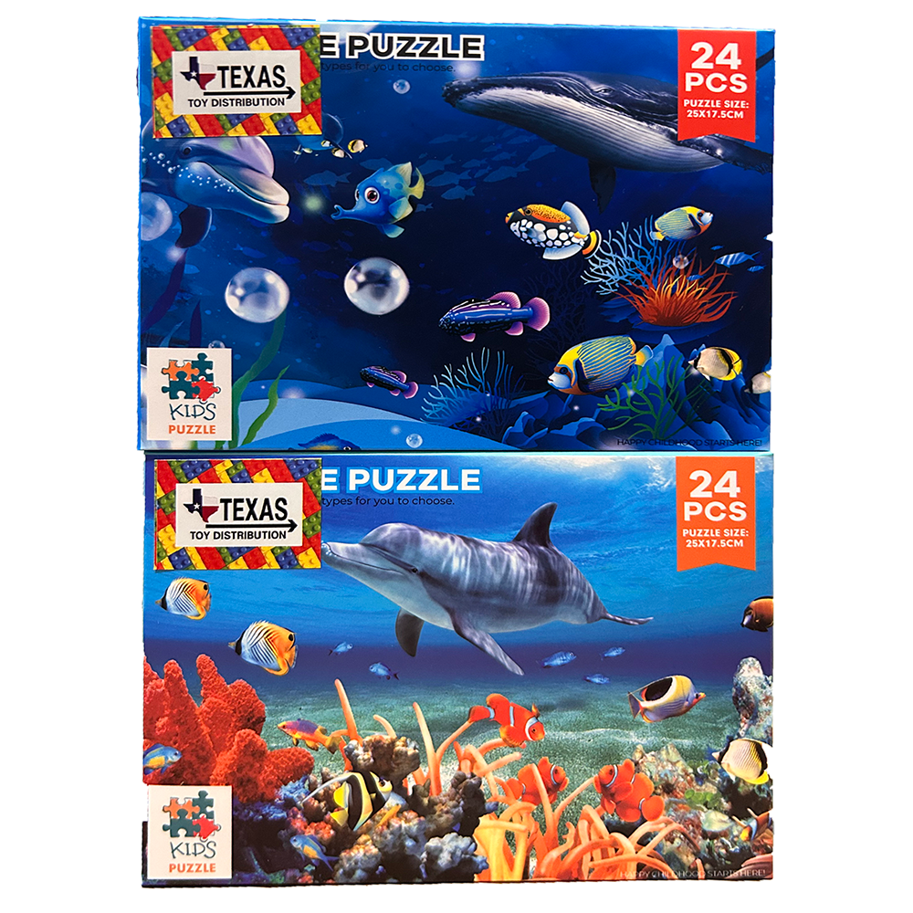 Texas Toy Distribution - Wholesale Puzzle - Kids - Underwater Puzzle Display Set of 16, Assort x4 Ocean Puzzles4