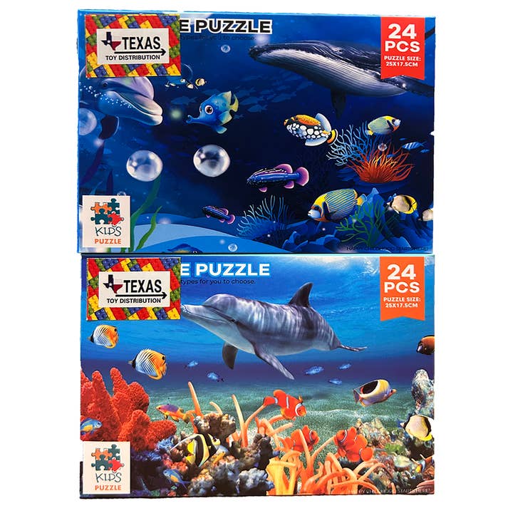 Texas Toy Distribution - Wholesale Puzzle - Kids - Underwater Puzzle Display Set of 16, Assort x4 Ocean Puzzles4