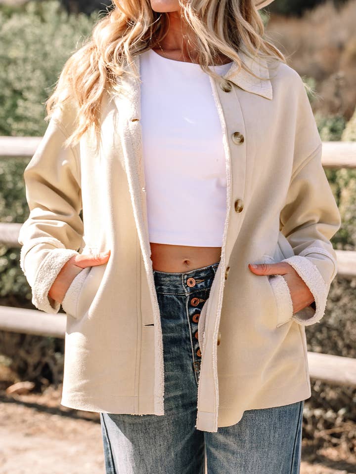 Western Suede Sherpa Lined Buttoned Jacket for wholesale by LALA LOO