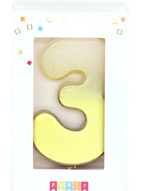 3 Gold Ombre Number Candle for wholesale by Party Partners