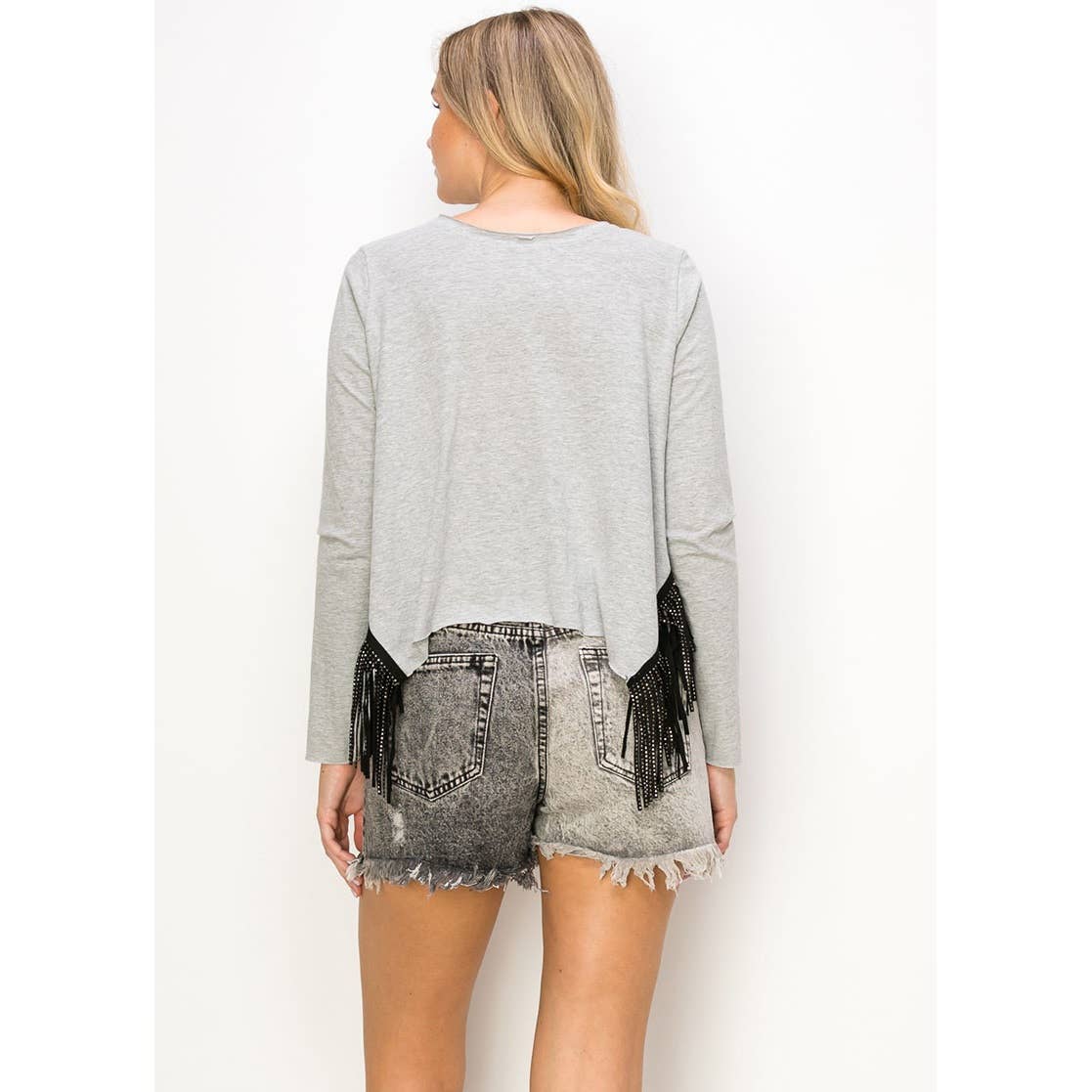 VOCAL - Vente Chemisier – femme - HAUT À MANCHES LONGUES DE STYLE OCCIDENTAL ET BORDURE À FRANGES7